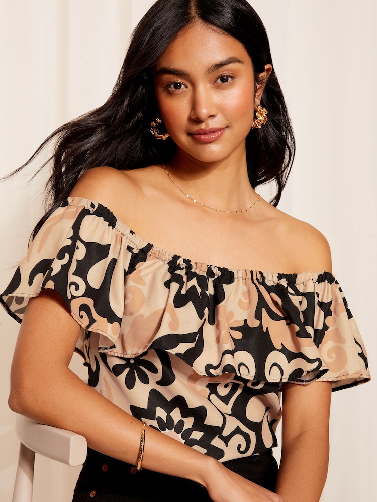 Friends Like These Воздушная оборка лен Look Bardot Blouse - Image 1 of 4 Friends Like These Воздушная оборка лен Look Bardot Blouse - Image 1 of 4