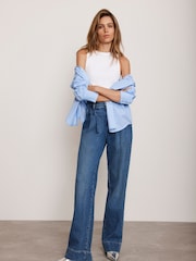 Mint Velvet Blue Pleat Front Wide Jeans - Image 1 of 9