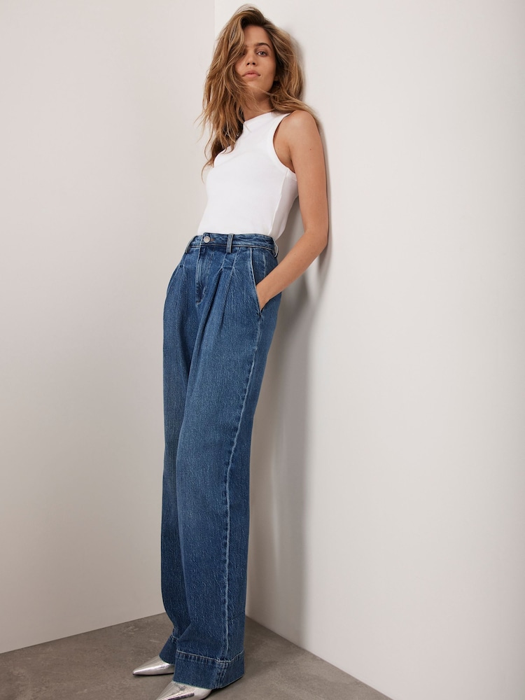 Mint Velvet Blue Pleat Front Wide Jeans - Image 2 of 9