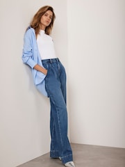 Mint Velvet Blue Pleat Front Wide Jeans - Image 3 of 9
