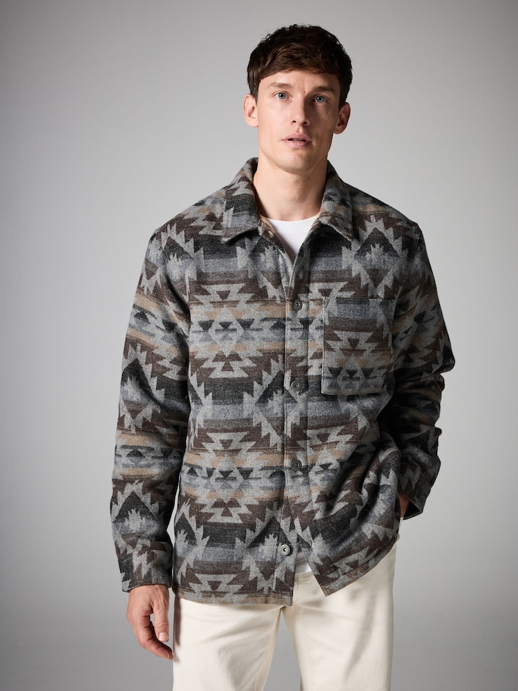 Grey Borg Lined Pattern Shacket - Image 1 of 10