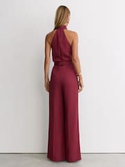 Reiss Red Jodie Petite Halterneck Belted Wide-Leg Jumpsuit - Image 6 of 8