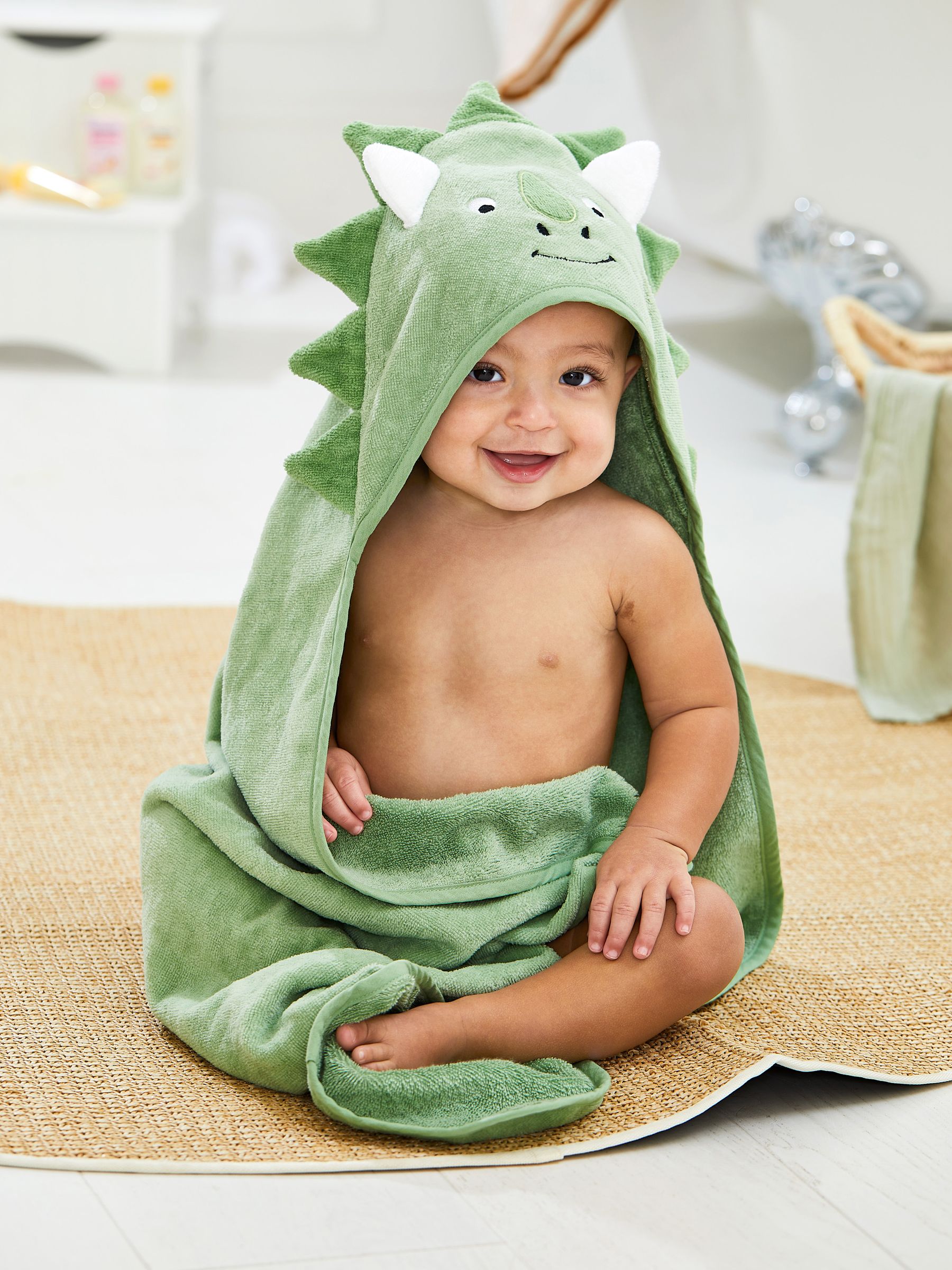 Jojo Maman Bébé Green Dino Personalised Character Hooded Towel