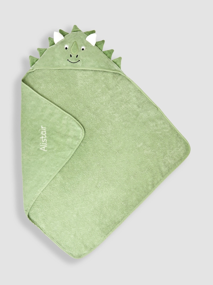JoJo Maman Bébé Green Dino Personalised Character Hooded Towel - Image 1 of 7