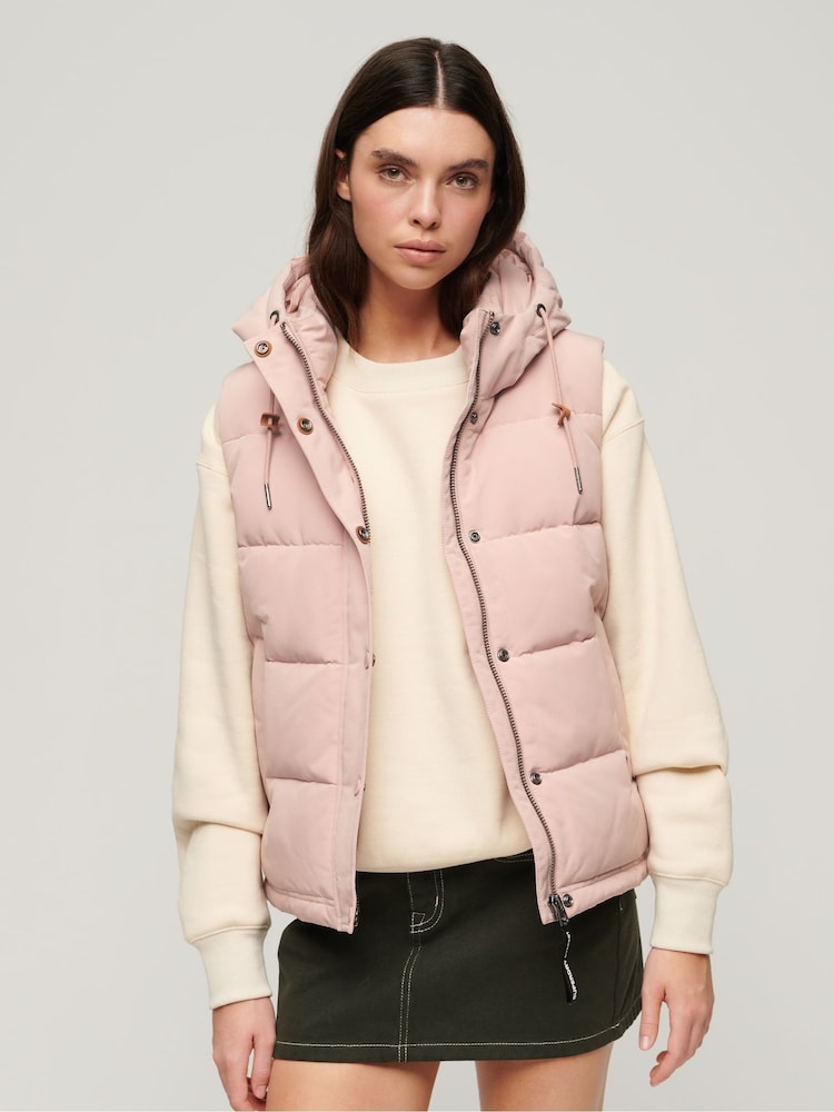 Superdry Pink Everest Hooded Puffer Gilet - Image 1 of 8