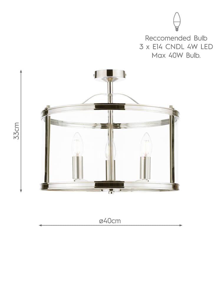 Laura Ashley Chrome Harrington 3 Light Semi-Flush Ceiling Light - Image 5 of 5