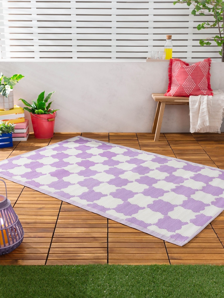 Furn Lilac Check Indoor Outdoor Rug - Image 1 of 5