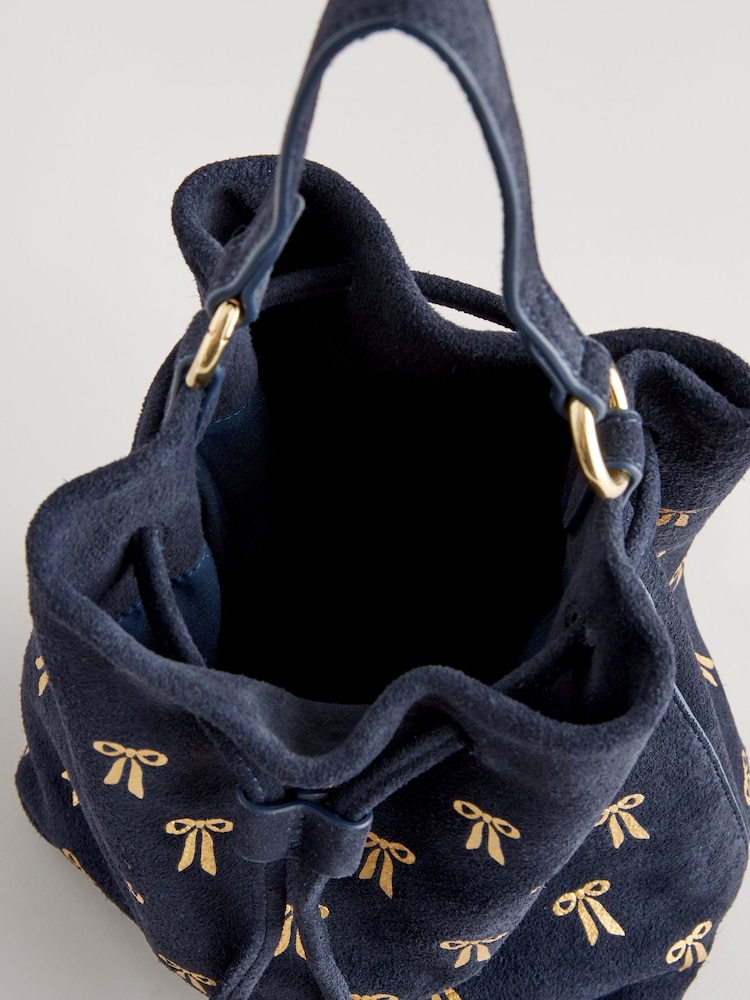 Cath Kidston Navy Suede Bow Bucket Bag - Image 10 of 10