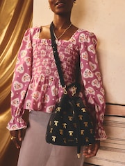 Cath Kidston Navy Suede Bow Bucket Bag - Image 2 of 10