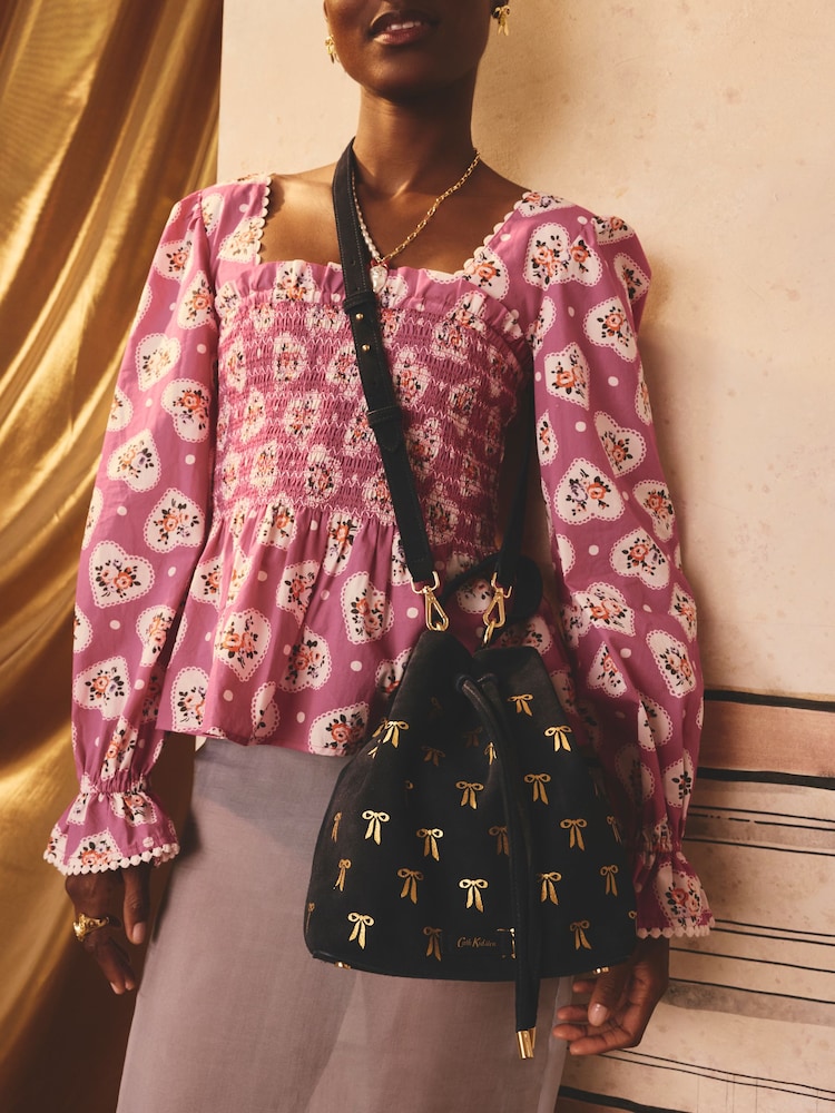 Cath Kidston Navy Suede Bow Bucket Bag - Image 2 of 10