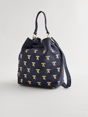 Cath Kidston Navy Suede Bow Bucket Bag - Image 5 of 10