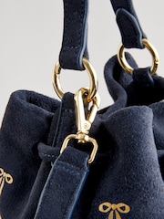Cath Kidston Navy Suede Bow Bucket Bag - Image 7 of 10