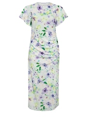 Yours Curve Green Floral Print Gathered Dress - Image 5 of 5