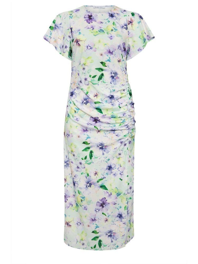 Yours Curve Green Floral Print Gathered Dress - Image 5 of 5