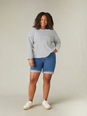 Live Unlimited Mid Blue Curve Denim Longline Shorts - Image 1 of 6