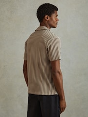 Reiss Sand/Navy Neptune Ribbed Striped Cuban Collar Shirt - Image 5 of 6