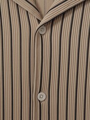 Reiss Sand/Navy Neptune Ribbed Striped Cuban Collar Shirt - Image 6 of 6