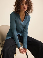 Steel Blue Pleated Long Sleeve Fitted Shirt - Image 3 of 6
