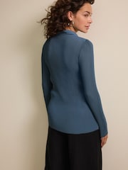 Steel Blue Pleated Long Sleeve Fitted Shirt - Image 4 of 6