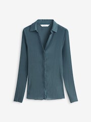 Steel Blue Pleated Long Sleeve Fitted Shirt - Image 5 of 6