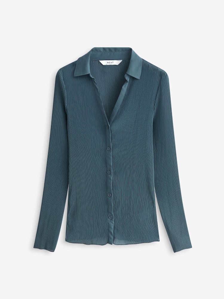 Steel Blue Pleated Long Sleeve Fitted Shirt - Image 5 of 6