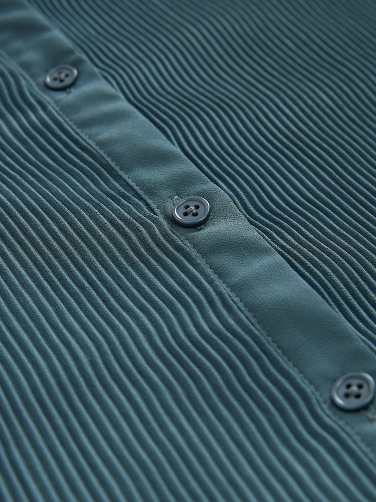 Steel Blue Pleated Long Sleeve Fitted Shirt - Image 6 of 6