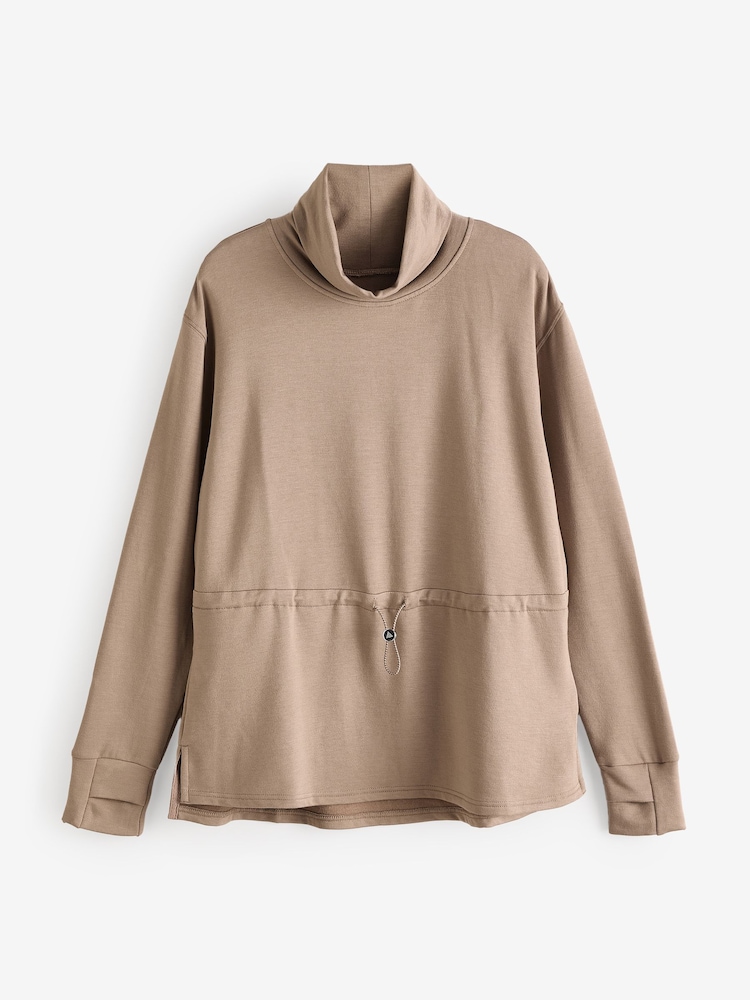 Mink Brown Active Cowl Neck Sweat Top - Image 7 of 9