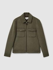 Reiss Green Smoke Peridoe Zip-Through Trucker Jacket with Wool - Image 2 of 5