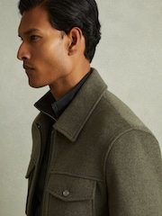 Reiss Green Smoke Peridoe Zip-Through Trucker Jacket with Wool - Image 3 of 5