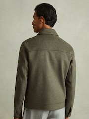 Reiss Green Smoke Peridoe Zip-Through Trucker Jacket with Wool - Image 4 of 5