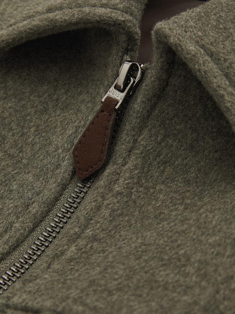 Reiss Green Smoke Peridoe Zip-Through Trucker Jacket with Wool - Image 5 of 5