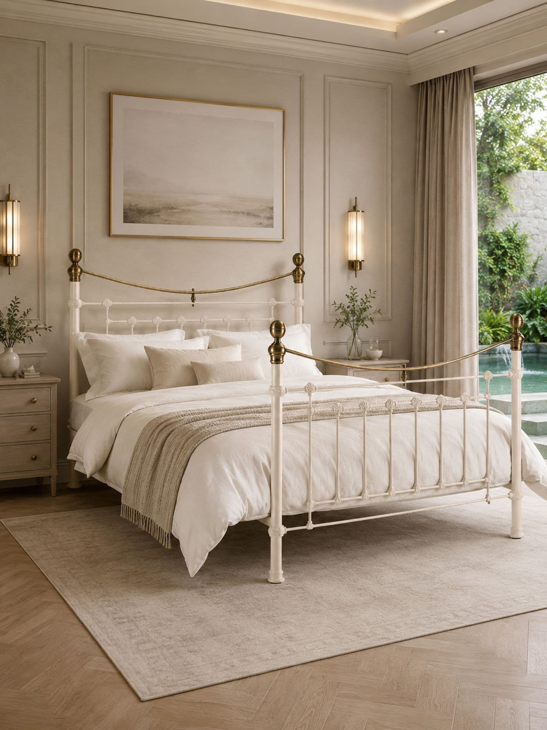 Julian Bowen Victoria Ivory and Brass Metal Bed Frame - 5ft King Size - Image 5