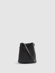 Reiss Black Berti Woven Leather Bucket Bag - Image 3 of 6