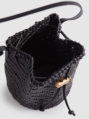 Reiss Black Berti Woven Leather Bucket Bag - Image 4 of 6