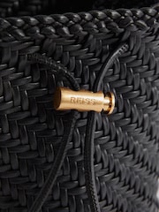 Reiss Black Berti Woven Leather Bucket Bag - Image 5 of 6