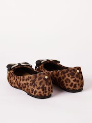 Lipsy Animal Brown Faux Leather Flat Slip On Quilted Bow Ballerina School Shoe - Image 2 of 4