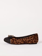 Lipsy Animal Brown Faux Leather Flat Slip On Quilted Bow Ballerina School Shoe - Image 4 of 4