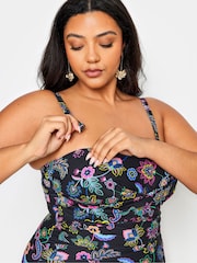 Yours Curve Black Floral Paisley Print Tummy Control Swimsuit - Image 4 of 6