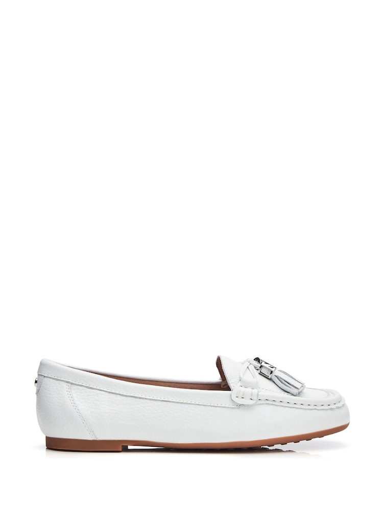 Moda In Pelle Famina Square Toe Bow Tassel Trim Leather Loafers - Image 1 of 4