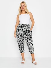 Yours Curve Black Cropped Jersey Harem Joggers - Image 1 of 4