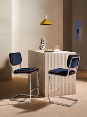 MADE.COM Dark Blue with Cinnamon Piping Parker Bar Stool in Velvet - Image 1 of 6
