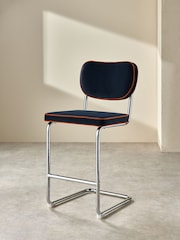MADE.COM Dark Blue with Cinnamon Piping Parker Bar Stool in Velvet - Image 2 of 6