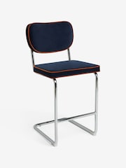 MADE.COM Dark Blue with Cinnamon Piping Parker Bar Stool in Velvet - Image 6 of 6