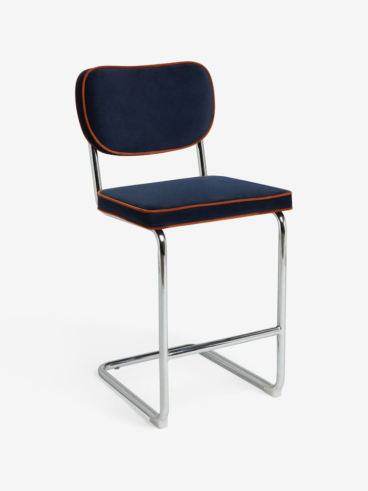 MADE.COM Dark Blue with Cinnamon Piping Parker Bar Stool in Velvet - Image 7 of 7