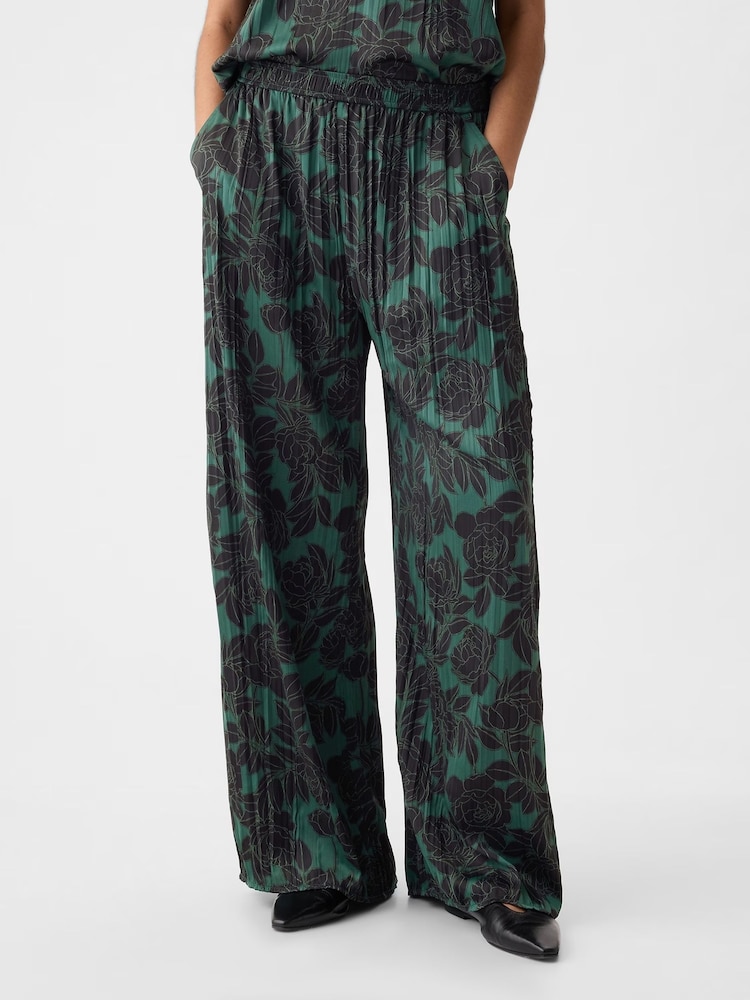 Gap Green Crinkle Texture Satin Trousers - Image 1 of 5