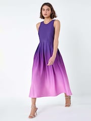 Roman Purple Ombre Pleated Luxe Stretch Midi Dress - Image 1 of 5