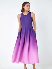 Roman Purple Ombre Pleated Luxe Stretch Midi Dress - Image 3 of 5