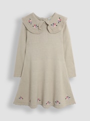 JoJo Maman Bébé Grey Flower Embroidered Collar Knit Dress - Image 1 of 3