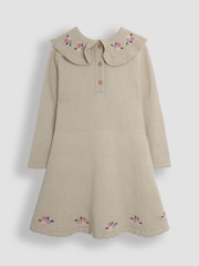 JoJo Maman Bébé Grey Flower Embroidered Collar Knit Dress - Image 2 of 3