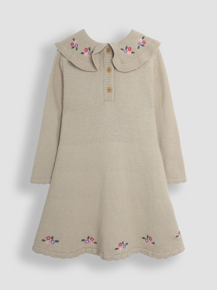 JoJo Maman Bébé Grey Flower Embroidered Collar Knit Dress - Image 2 of 3